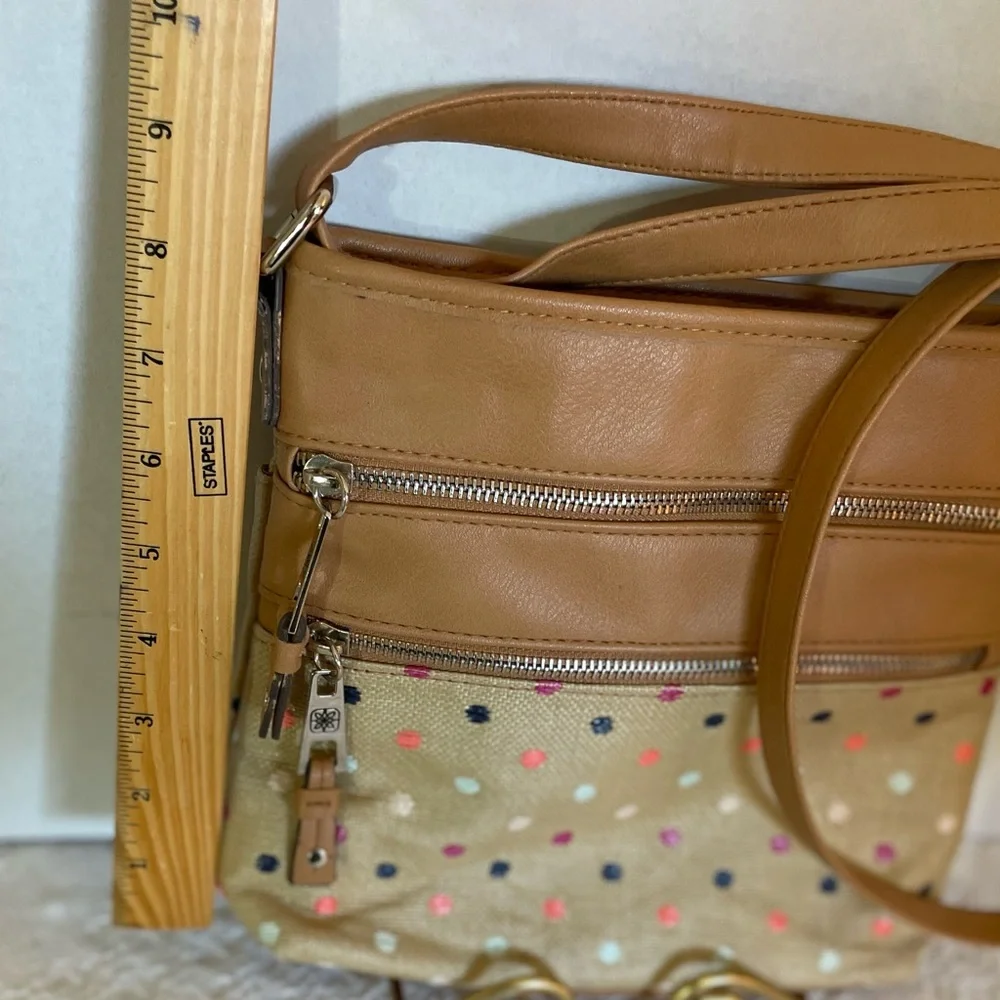 Women’s Tan and Multicolor Dots‎  Crossbody Canvas Style Bag